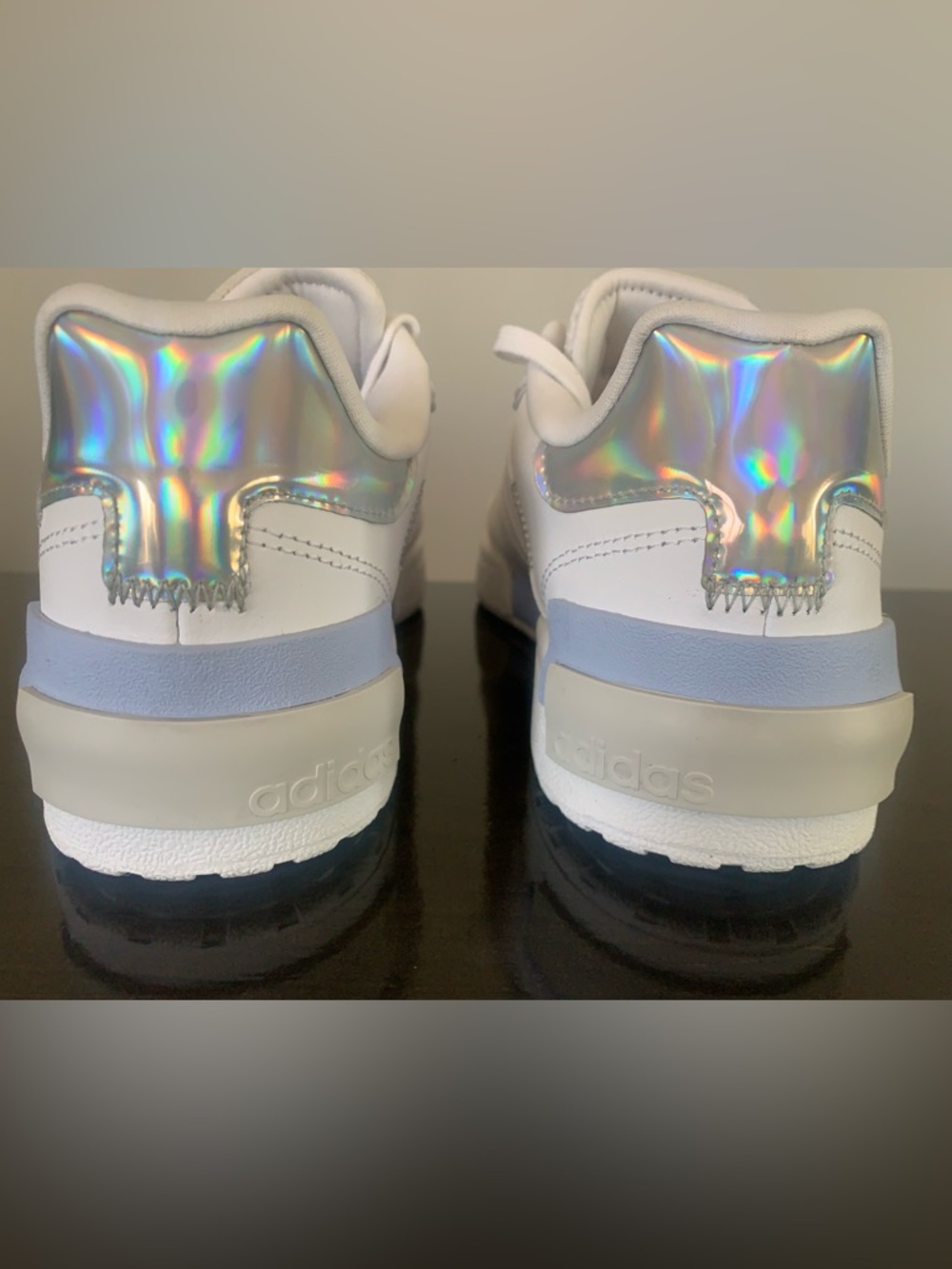 adidas Women's Postmove SE White Sneakers with blue and Iridescent Heel Accents - Picture 6 of 14